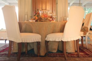 burlap tablecloth and dining chair slipcovers