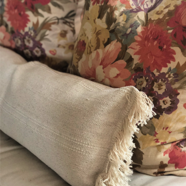 The EASIEST throw pillow to make…lumbar pillow made from an Ikea area rug.