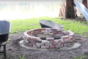 DIY Brick Fire Pit made with leftover fireplace bricks • mimzy & company